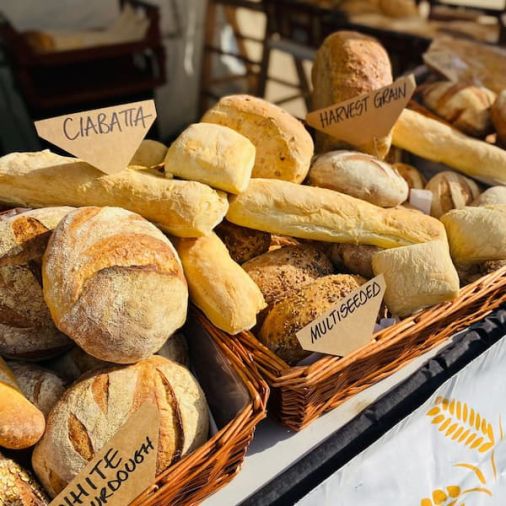 Selection of fresh-baked breads and rolls